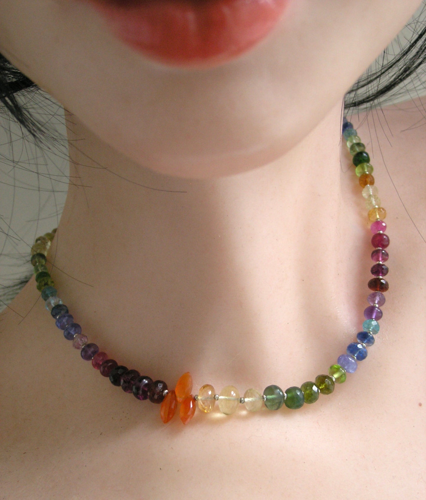 Graduated Rainbow Gemstone Sterling Silver Necklace 4-8mm Vivid Colors