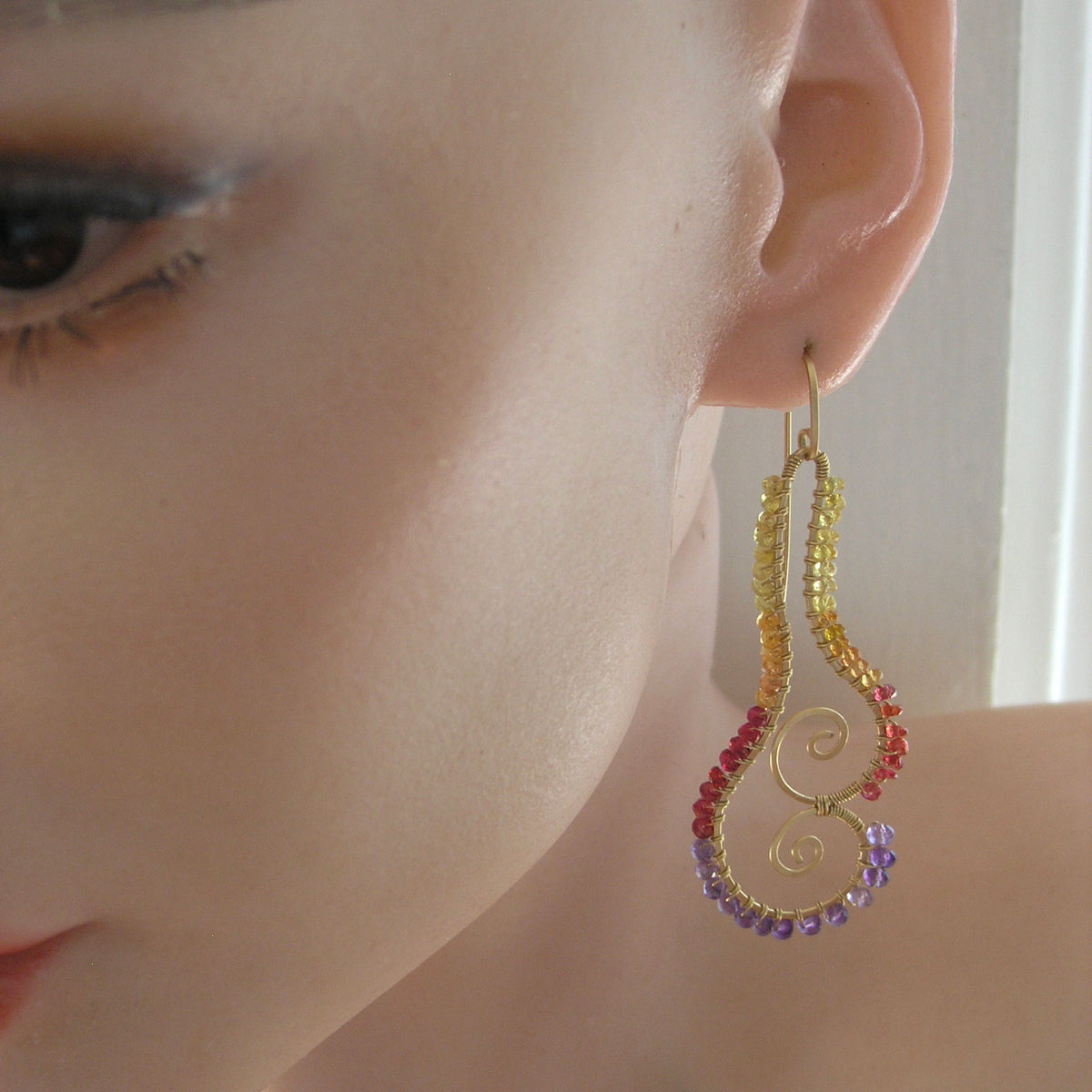 Sculptural Sapphire Amethyst 14k Gold Filled Earrings