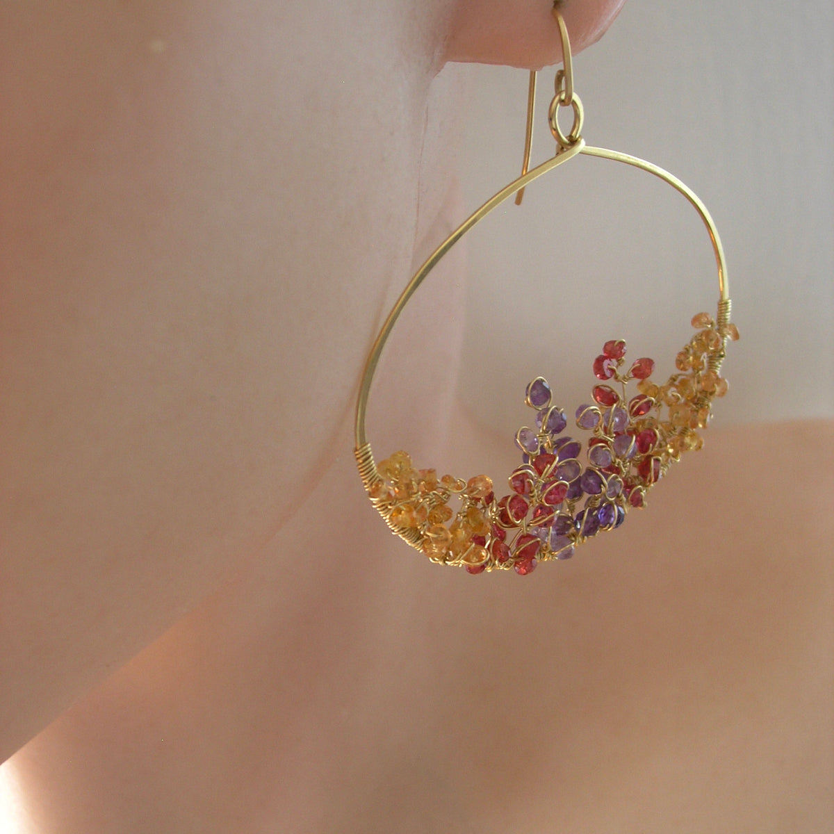 Twilight Gemstone Flame Oval Hoops 2 5/8”