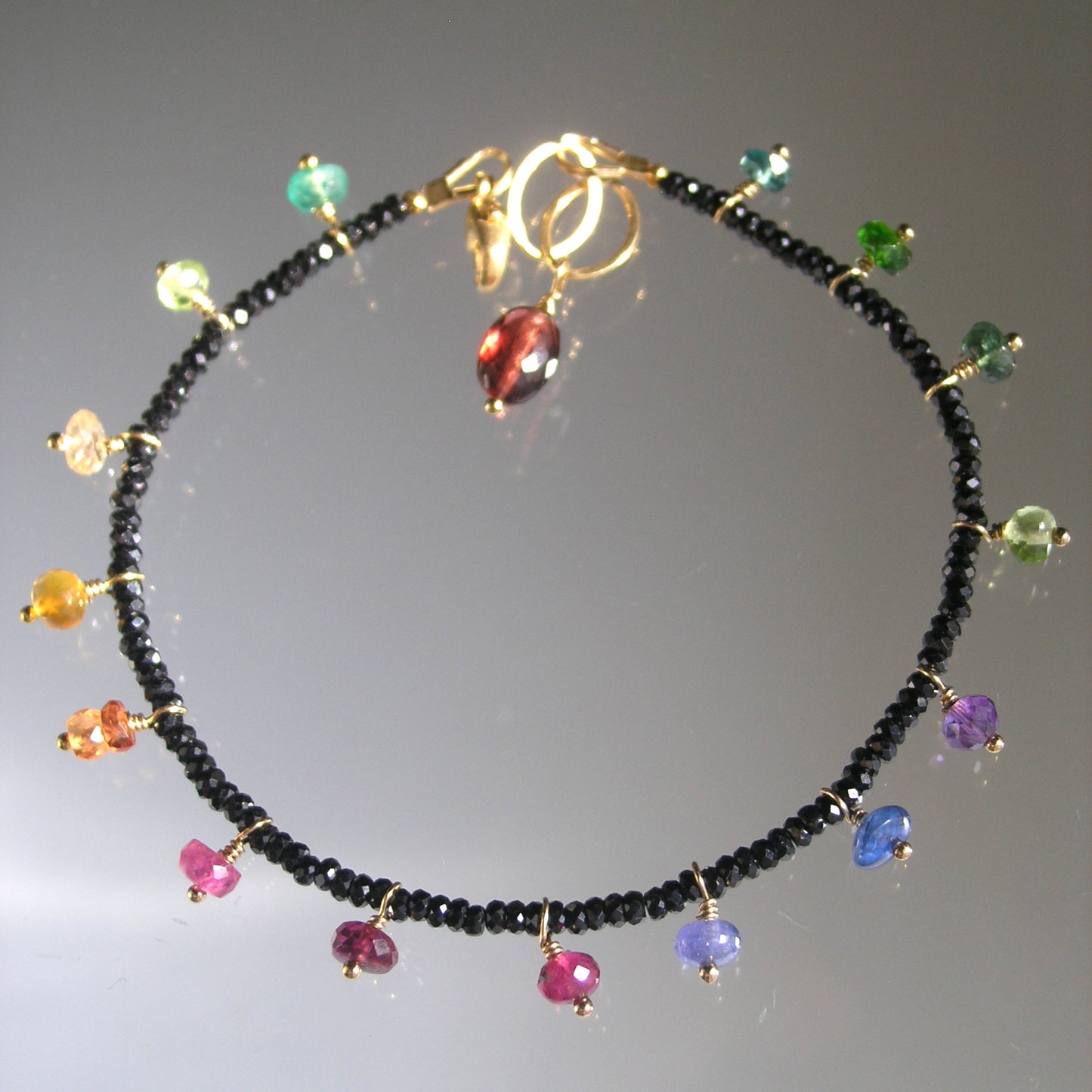 Multi Gemstone Skinny Bracelet w/ Black Spinel