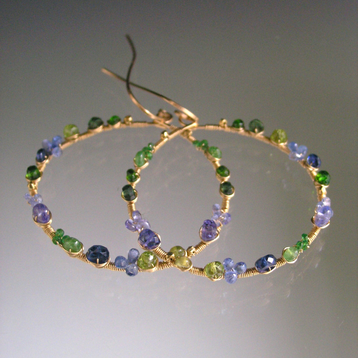 Green Blue Gemstone 14k Gold Filled Hoops