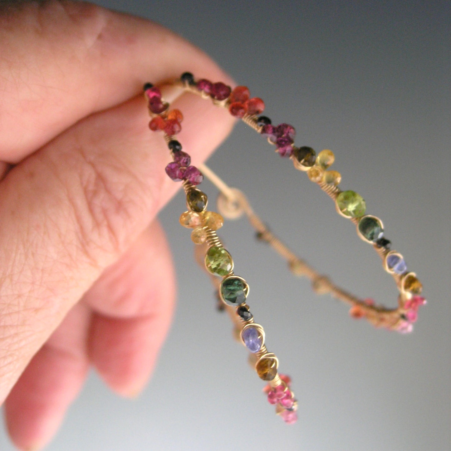 Multi Gemstone 14k Gold Filled Oval Hoops