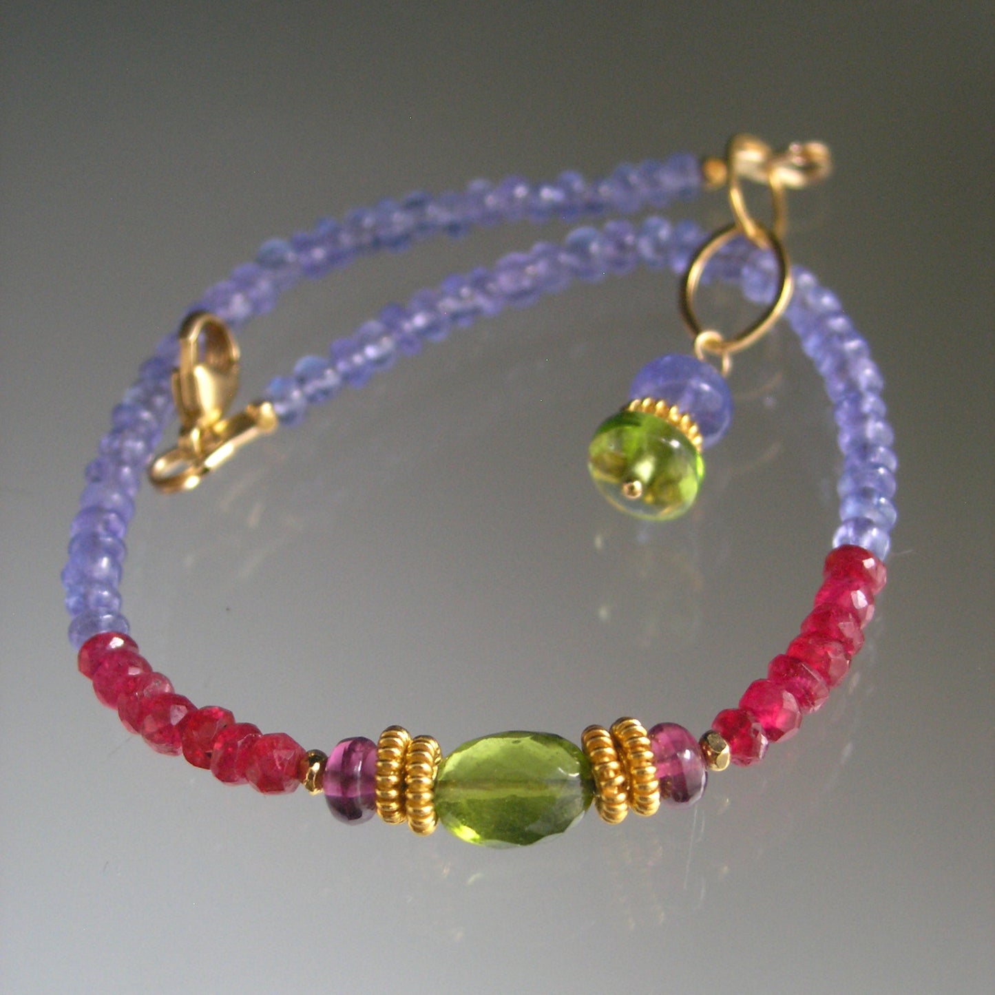 Tanzanite Vermeil Bracelet w/ Vesuvianite and Red Spinel
