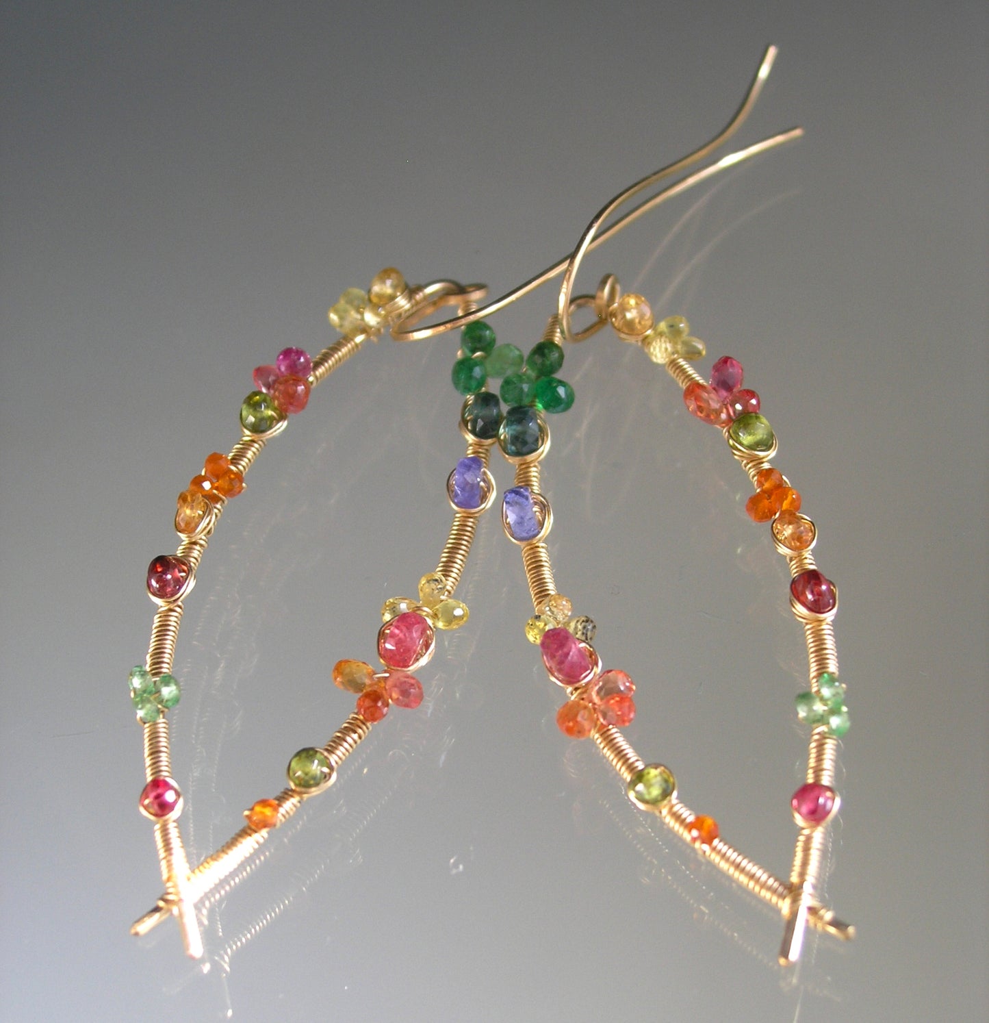 Colorful Multi Gemstone Almond Hoop Earrings in 14k Gold Fill