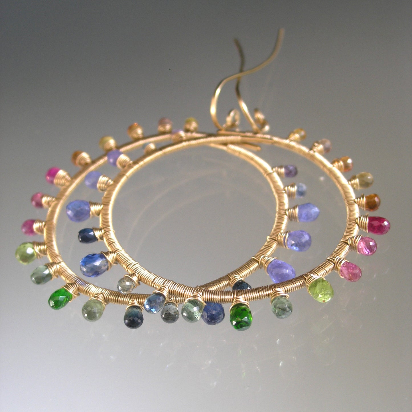 Rainbow Sunburst Gemstone Hoops 14k Gold Filled