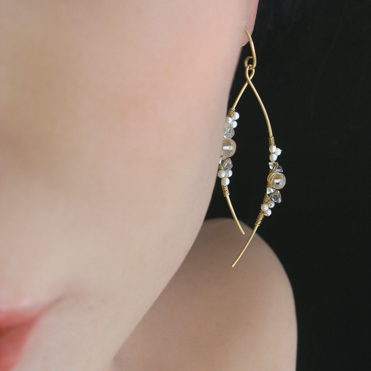 Moonstone and Pearl Gold Filled Earrings