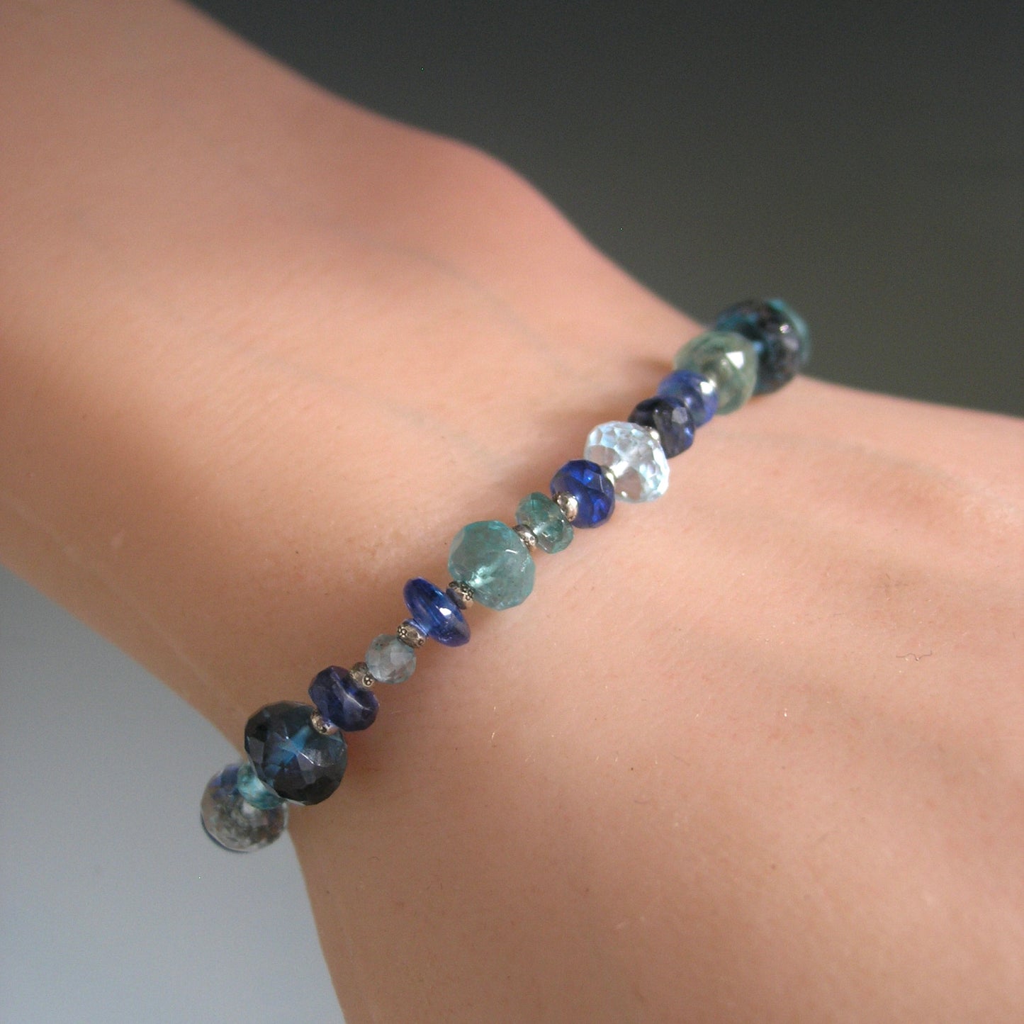 Blue Gemstone Beaded Sterling Silver Bracelet