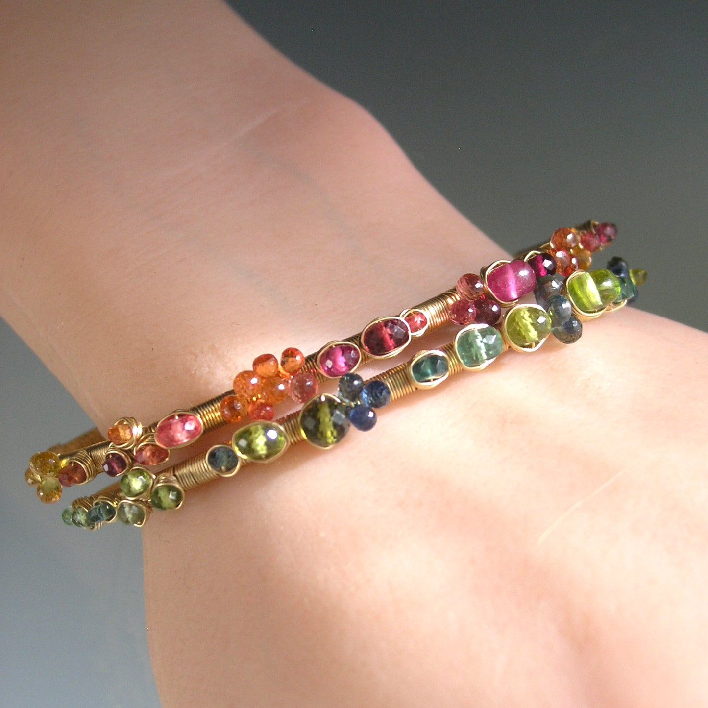 14k Solid Gold Ruby Sapphire Gemstone Cuff