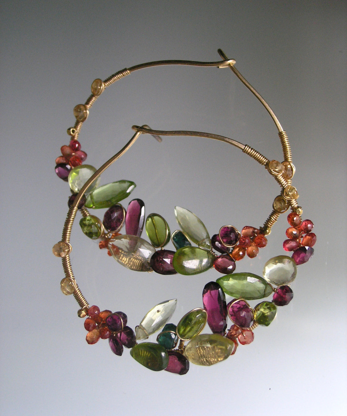 Gemstone Adorned 14k Gold Filled Post Hoop Earrings