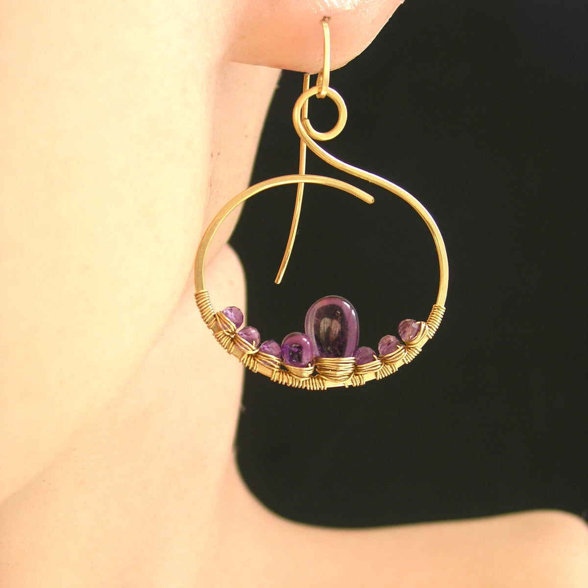 Amethyst Earrings in 14k Gold Filled Wire