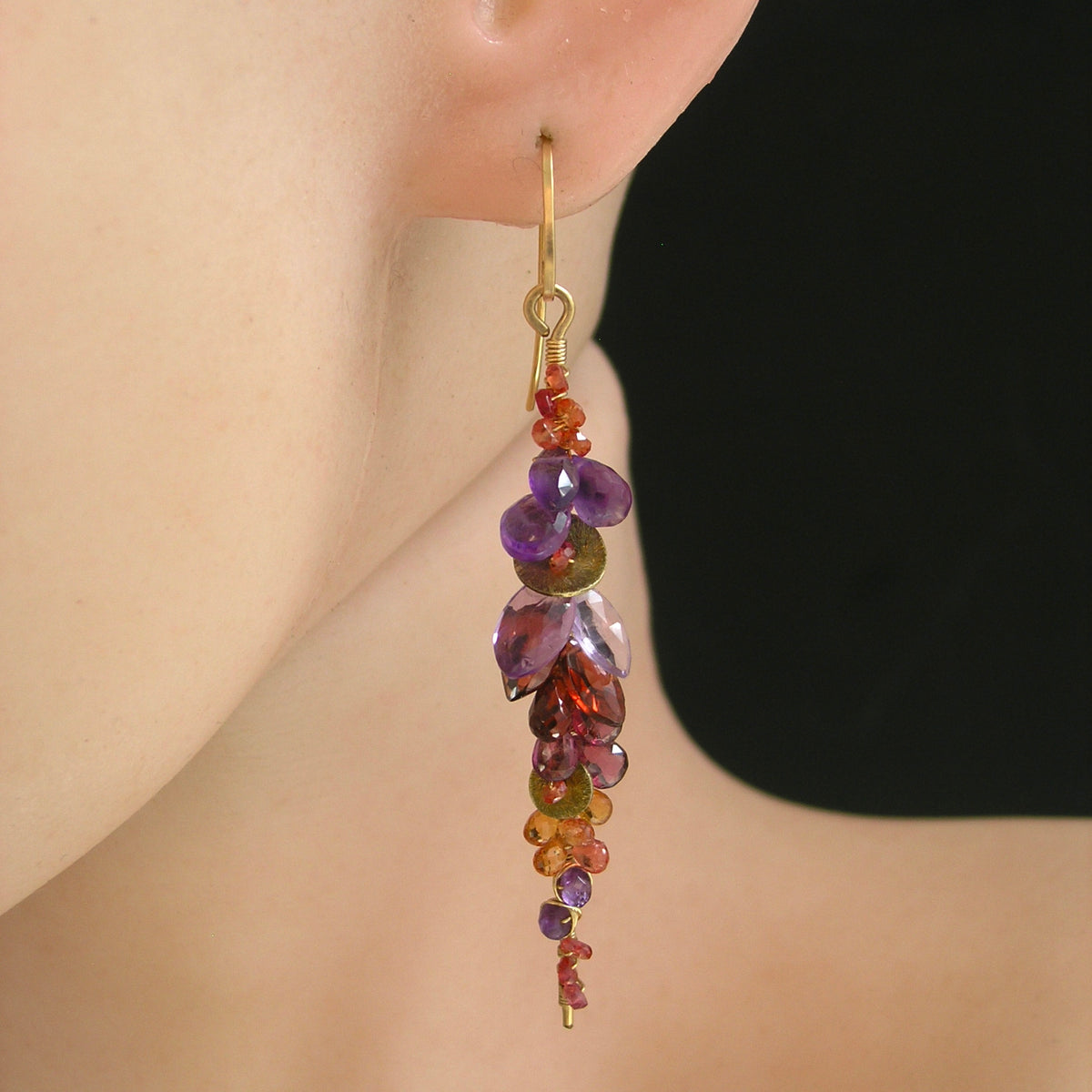 Twilight Gemstone Encrusted Linear Earrings in 14 Gold Fill