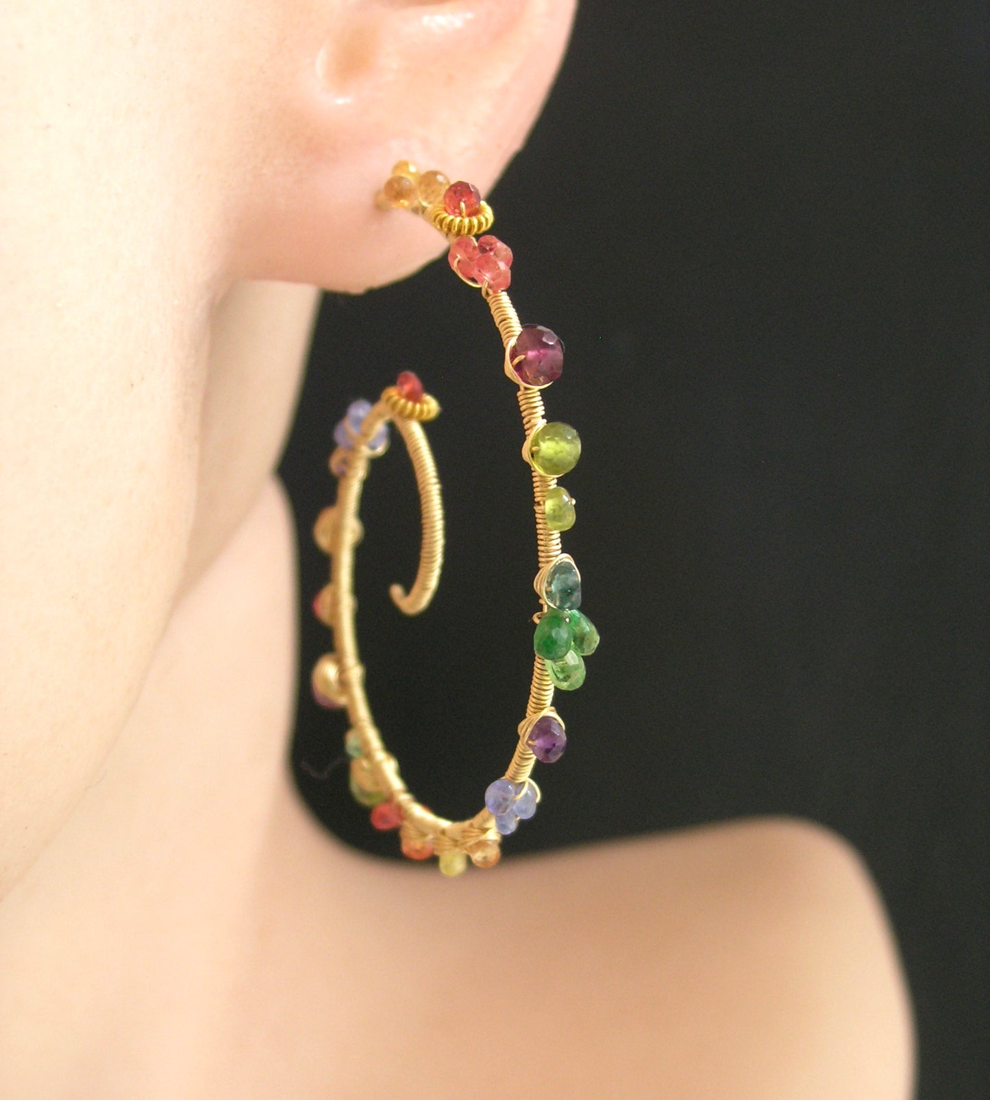 Gemstone 14k Gold Filled Spiral Hoops