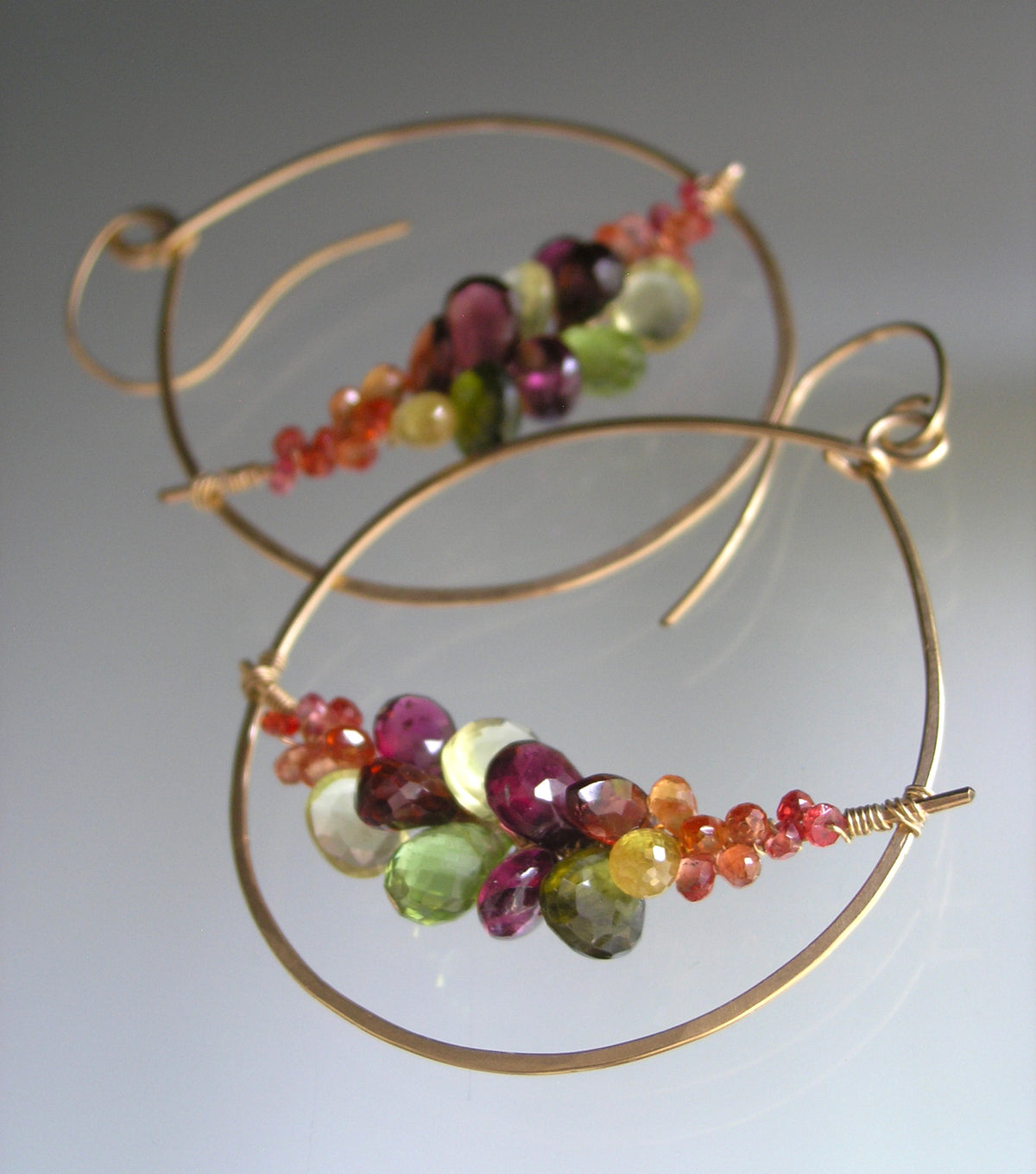 Teardrop Multi Gemstone 14k Gold Filled Hoop Earrings