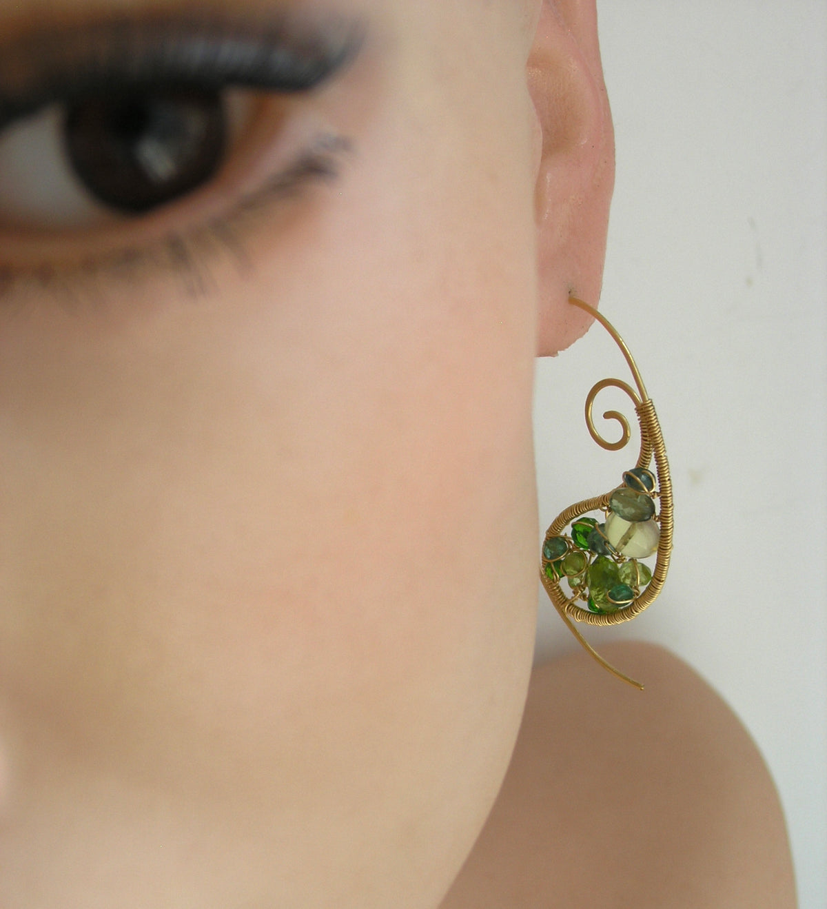 Green Gemstone Paisley 14k Gold Filled Earrings