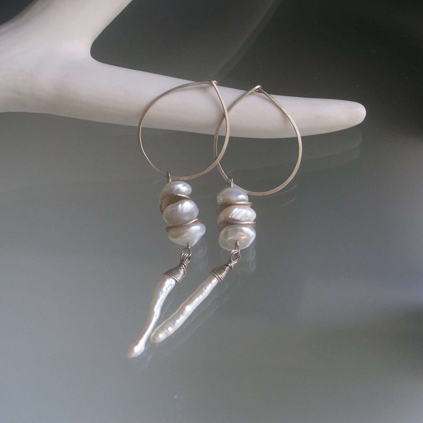 Teardrop Hoop Pearl Post Earrings