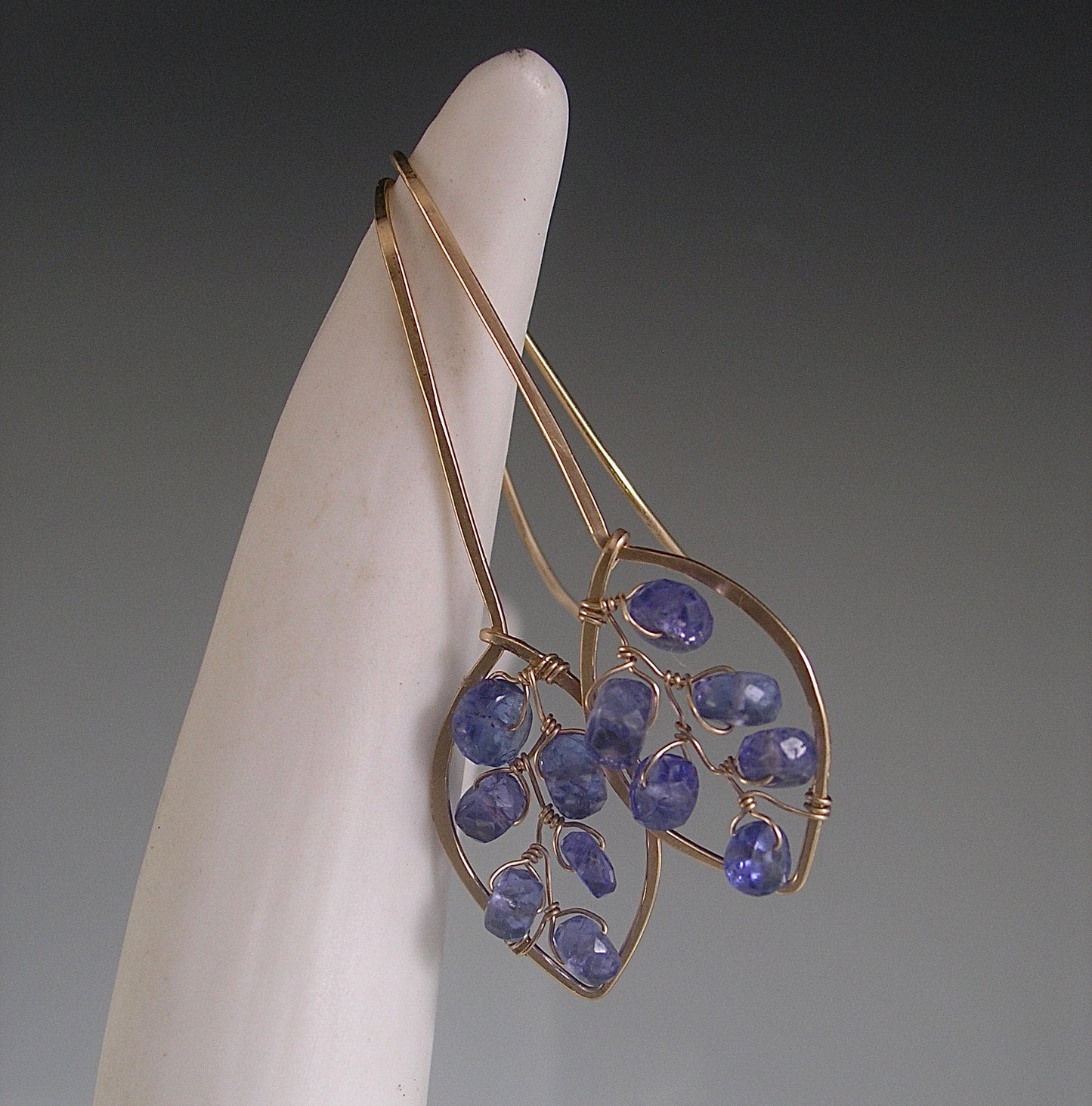 14k Gold Filled Tanzanite Leaf Earrings