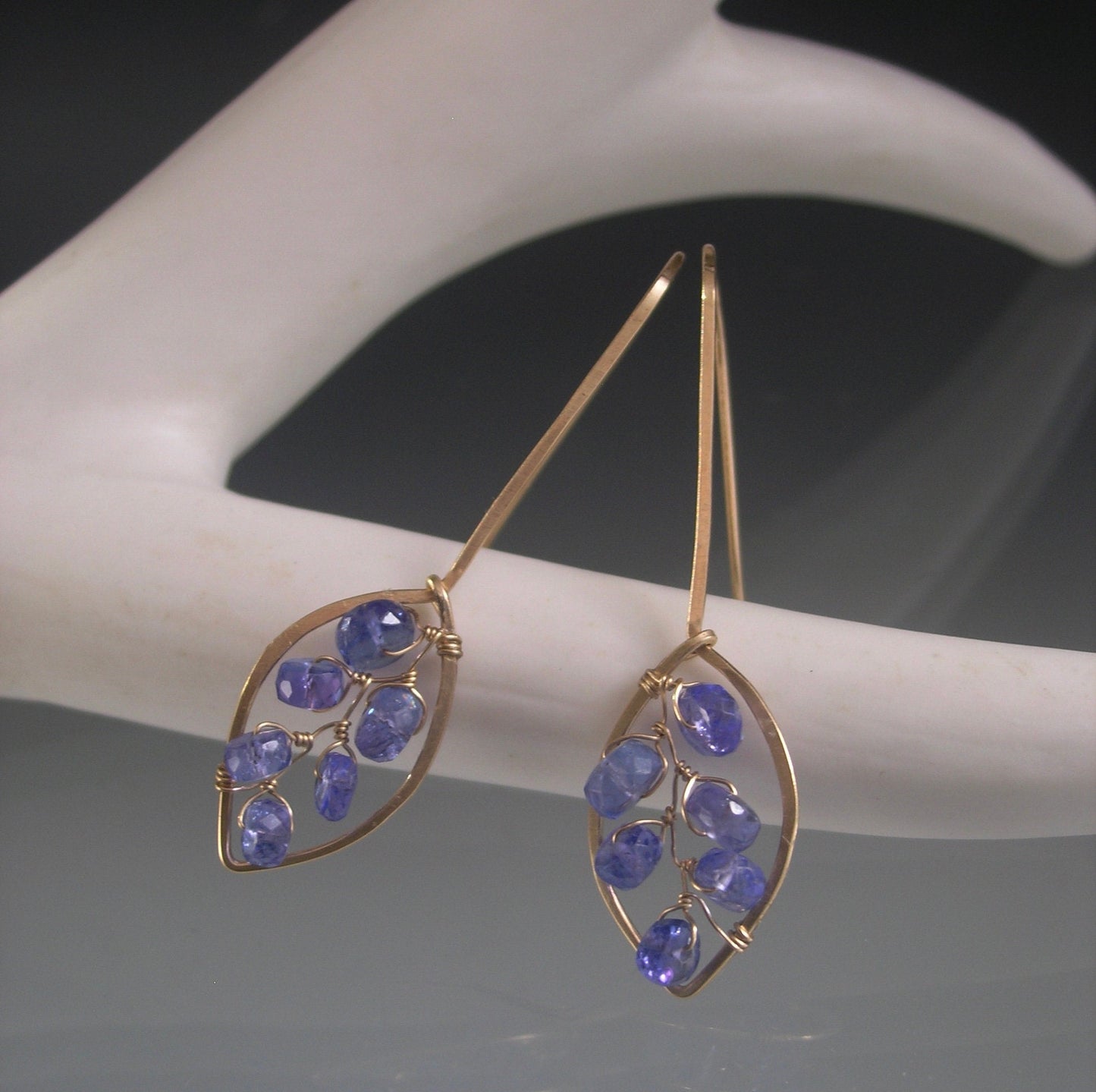 14k Gold Filled Tanzanite Leaf Earrings