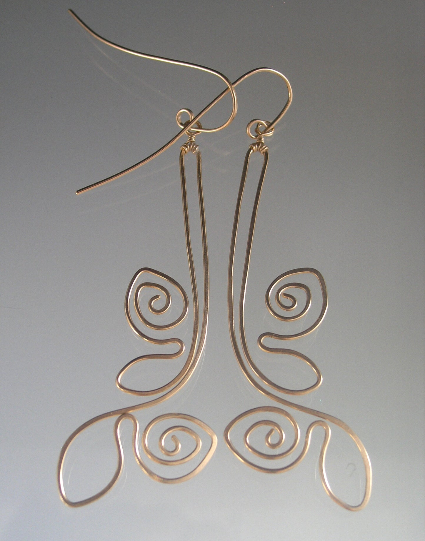 Hand Forged Sculptural 14k Gold Filled Earrings 3 1/4”