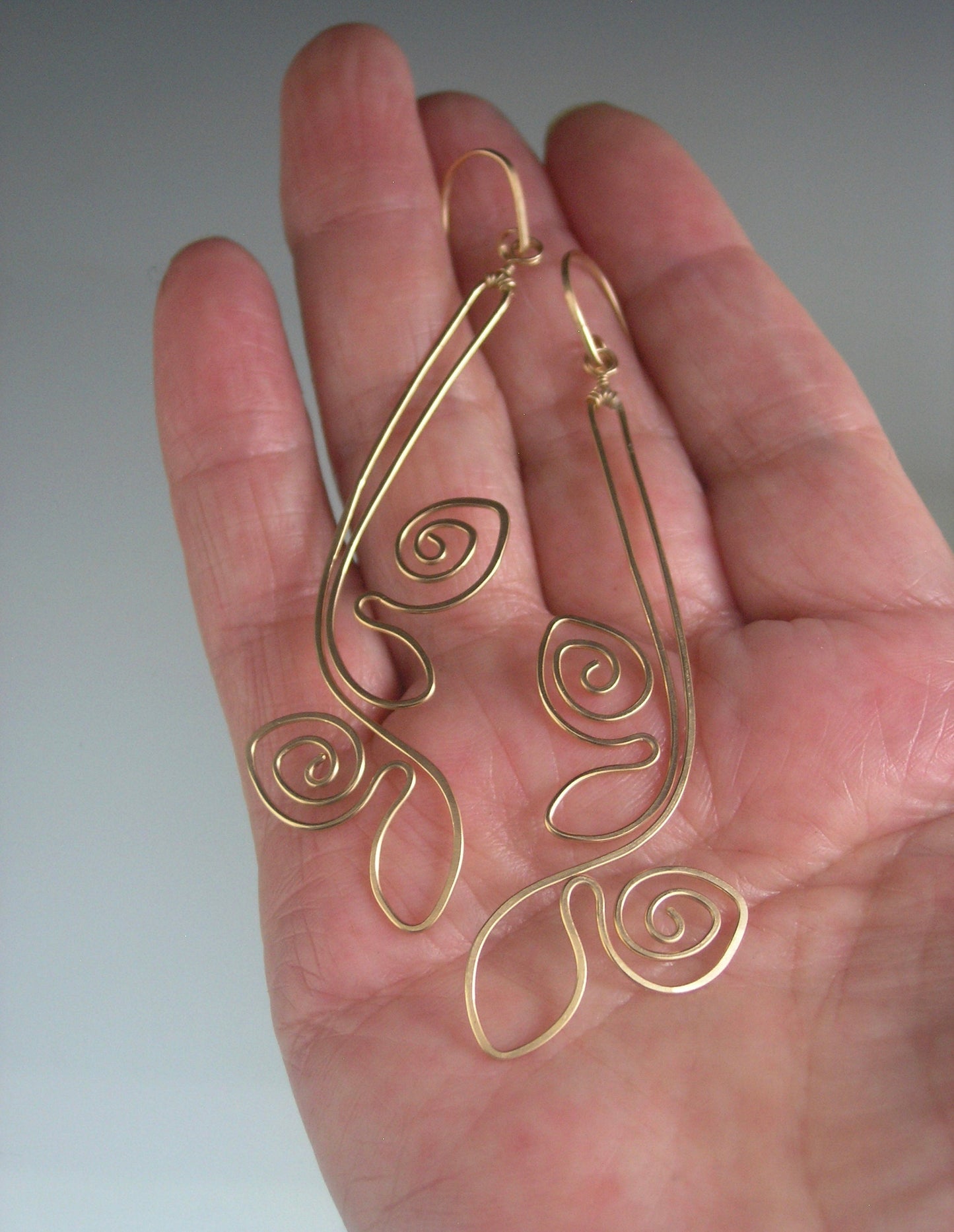 Hand Forged Sculptural 14k Gold Filled Earrings 3 1/4”