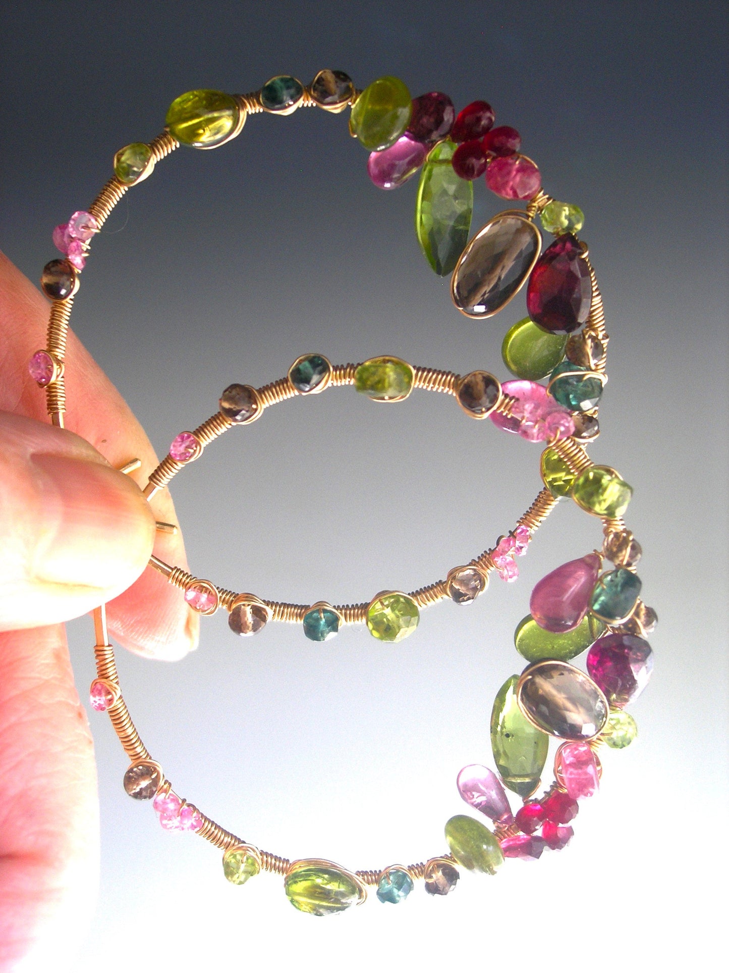 14k Gold Filled Hoops w/ Garden Hued Gemstones