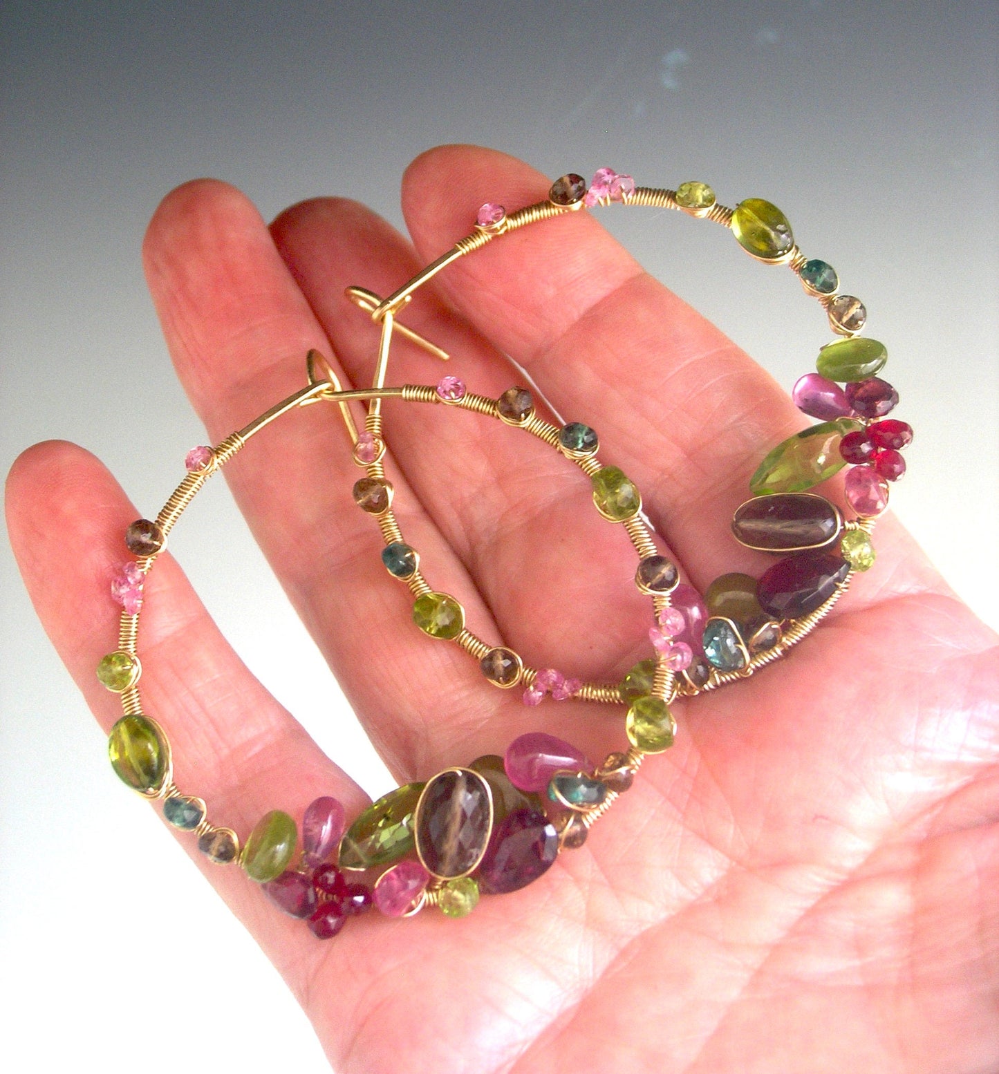 14k Gold Filled Hoops w/ Garden Hued Gemstones