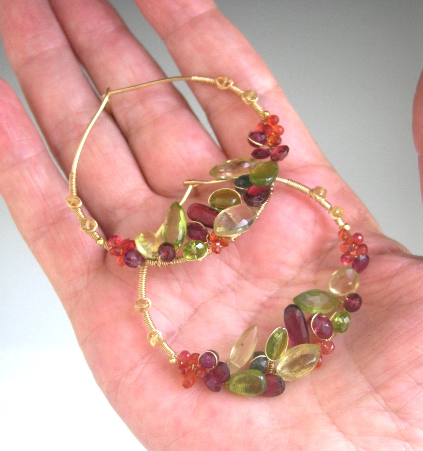 Gemstone Adorned 14k Gold Filled Post Hoop Earrings