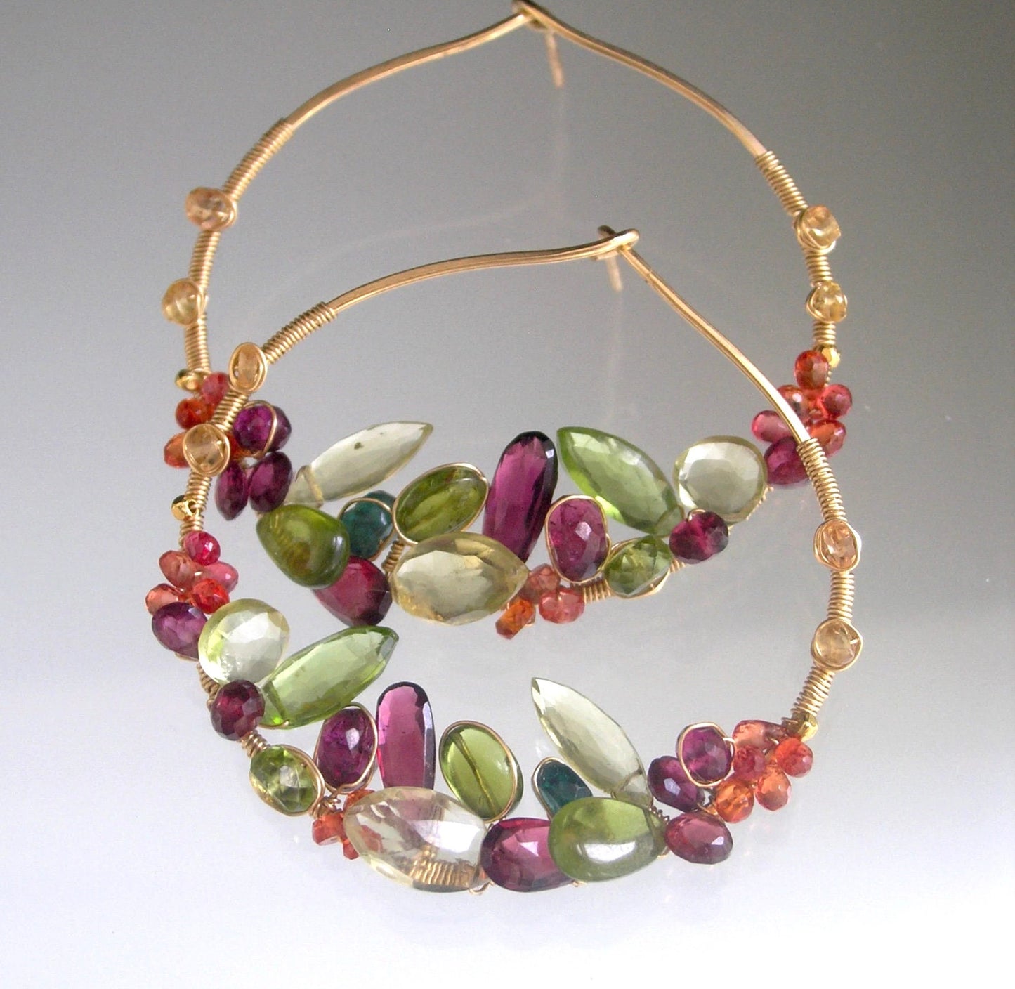 Gemstone Adorned 14k Gold Filled Post Hoop Earrings