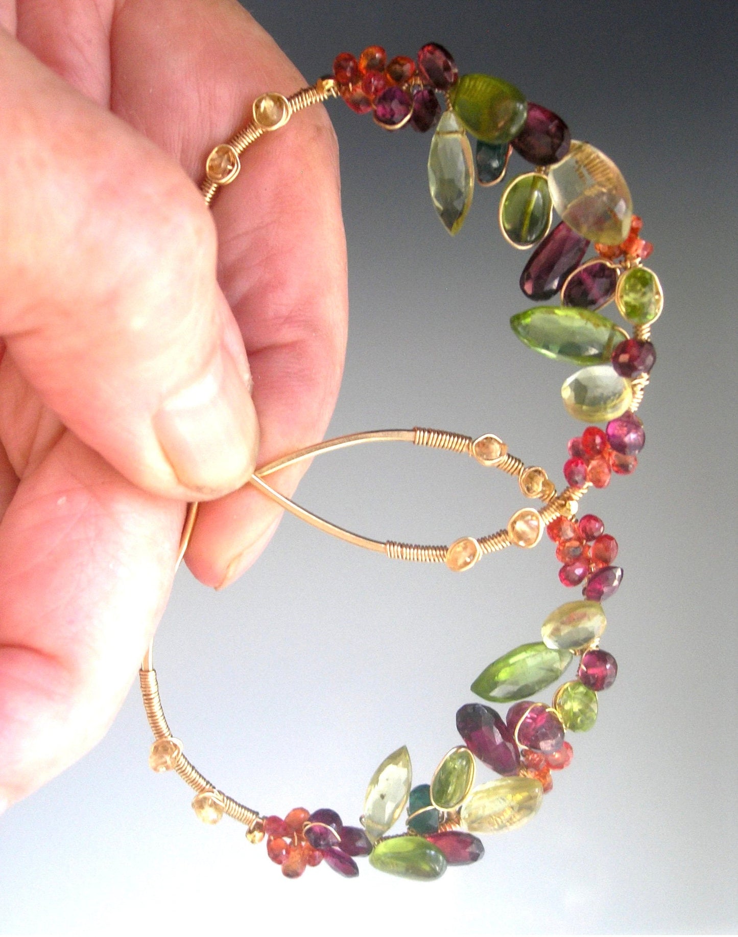 Gemstone Adorned 14k Gold Filled Post Hoop Earrings