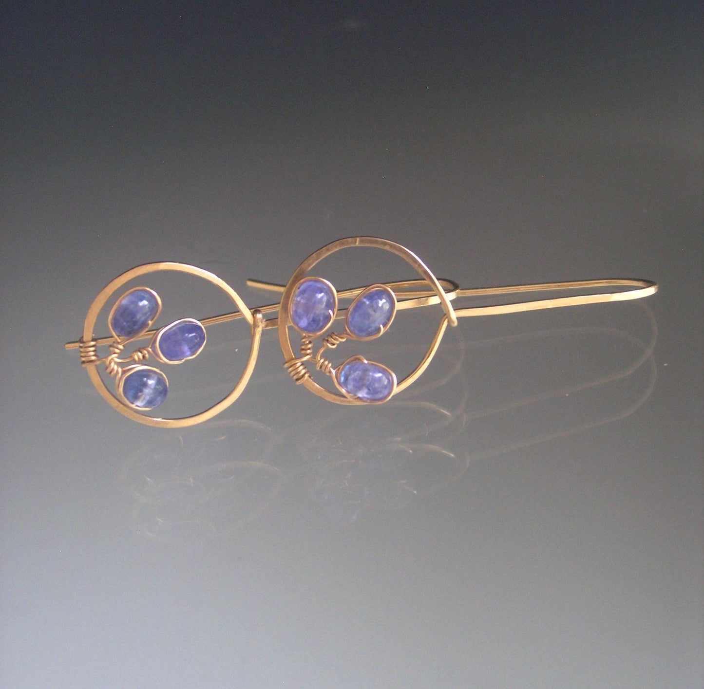 14k Gold Filled Tanzanite Drop Hoop Earrings