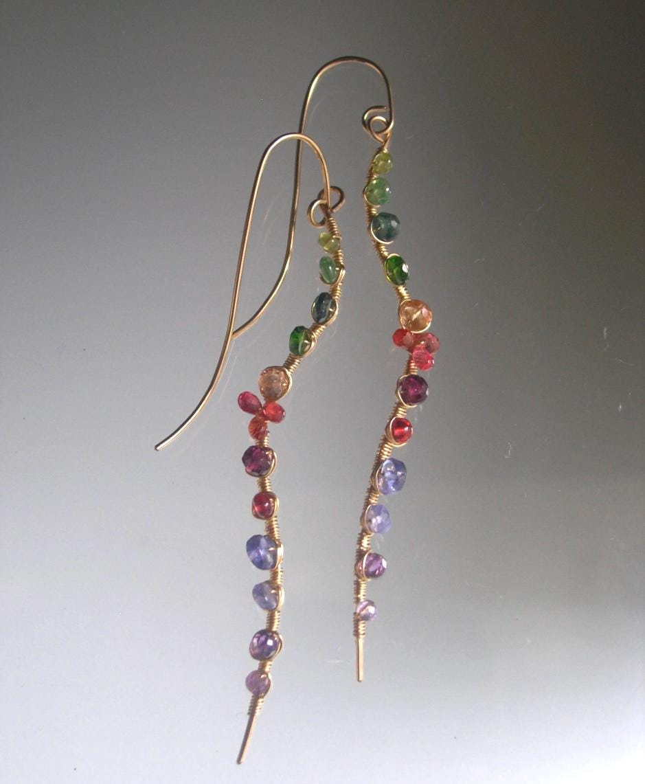 Curvy Linear Rainbow Gemstone Earrings