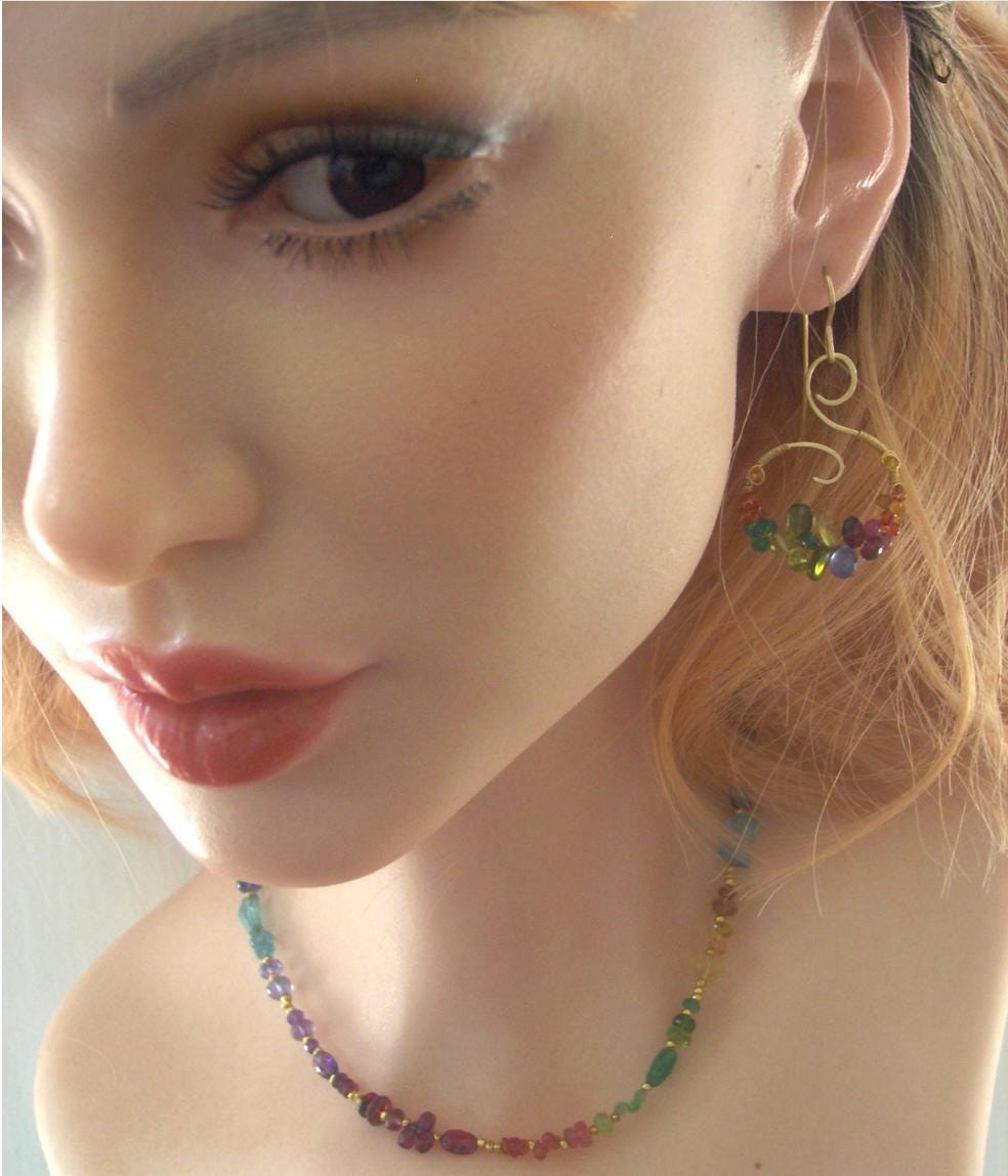 Rainbow Gemstone 14k Gold Filled Spiral Earrings