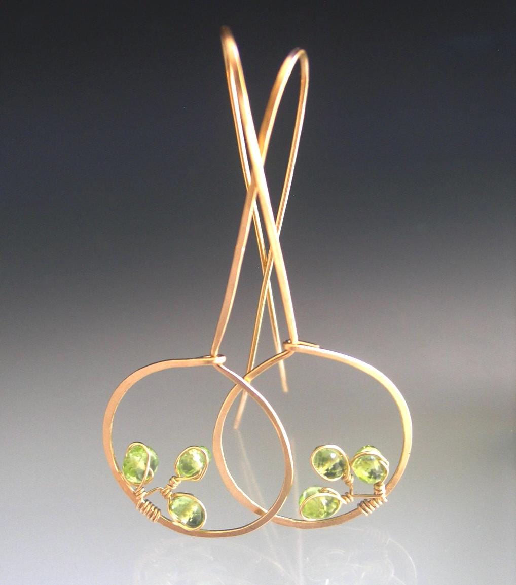 Peridot 14k Gold Filled Drop Hoops