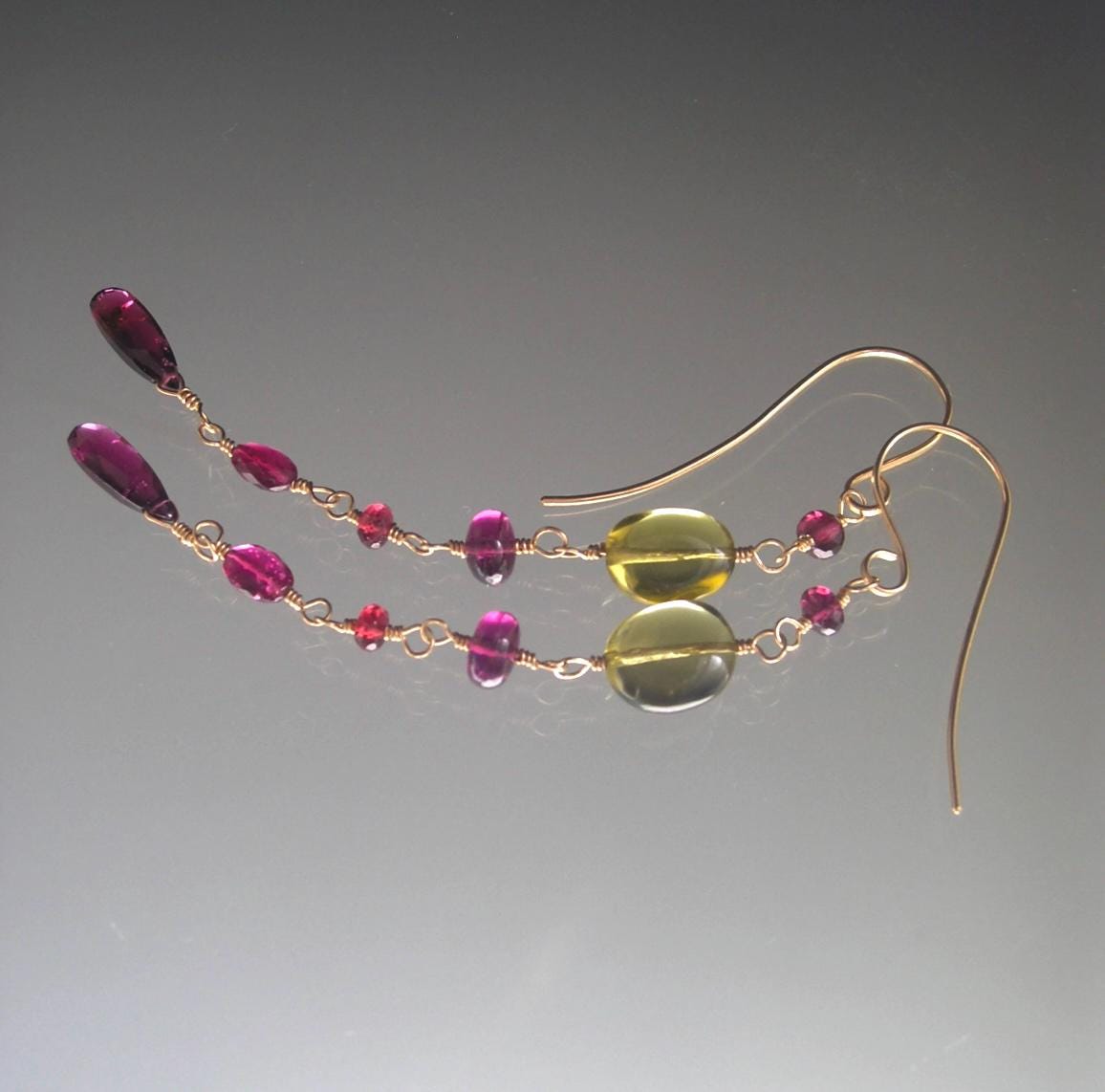 Long Gemstone Linked Earrings 4”