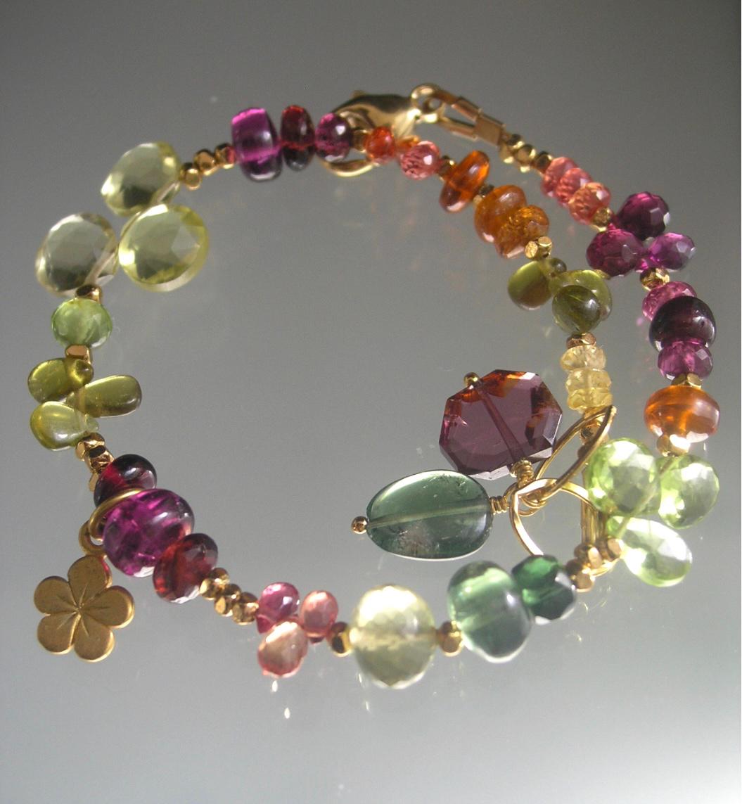 Colorful Gemstone Vermeil Bracelet w/ Flower Charm