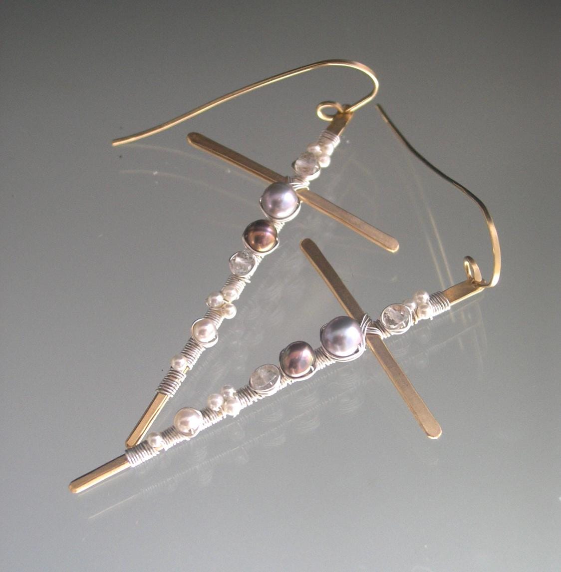 Mixed Metal Pearl Cross Earrings