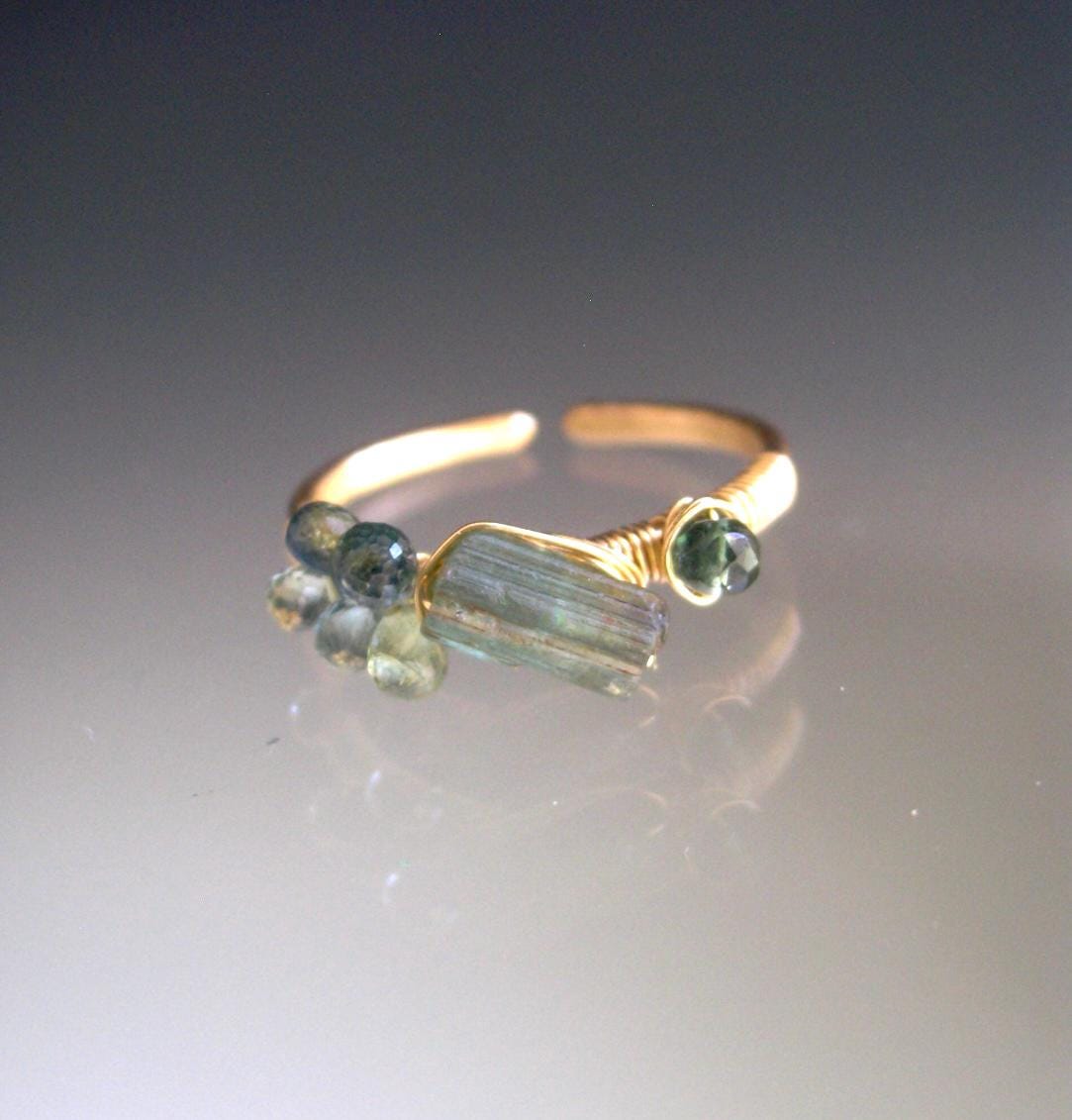 Raw Green Tourmaline 14k Gold Filled Ring Size 7