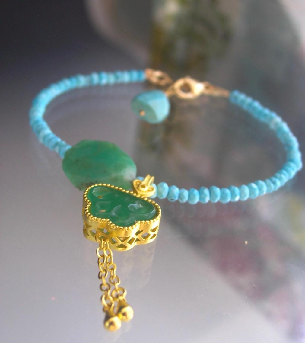 Turquoise Butterfly Bracelet Green Chrysoprase Aventurine Butterfly Vermeil Tassel Bellajewels