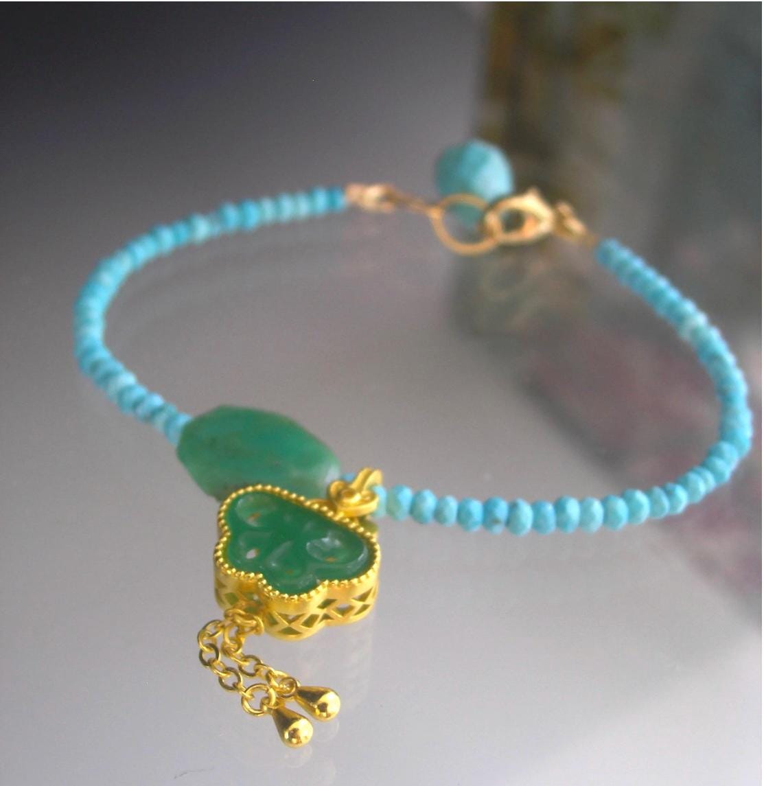 Turquoise Butterfly Bracelet Green Chrysoprase Aventurine Butterfly Vermeil Tassel Bellajewels