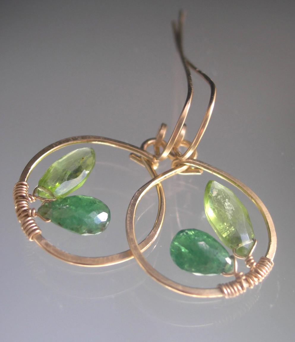 Peridot Emerald 14k Gold Filled Hoops