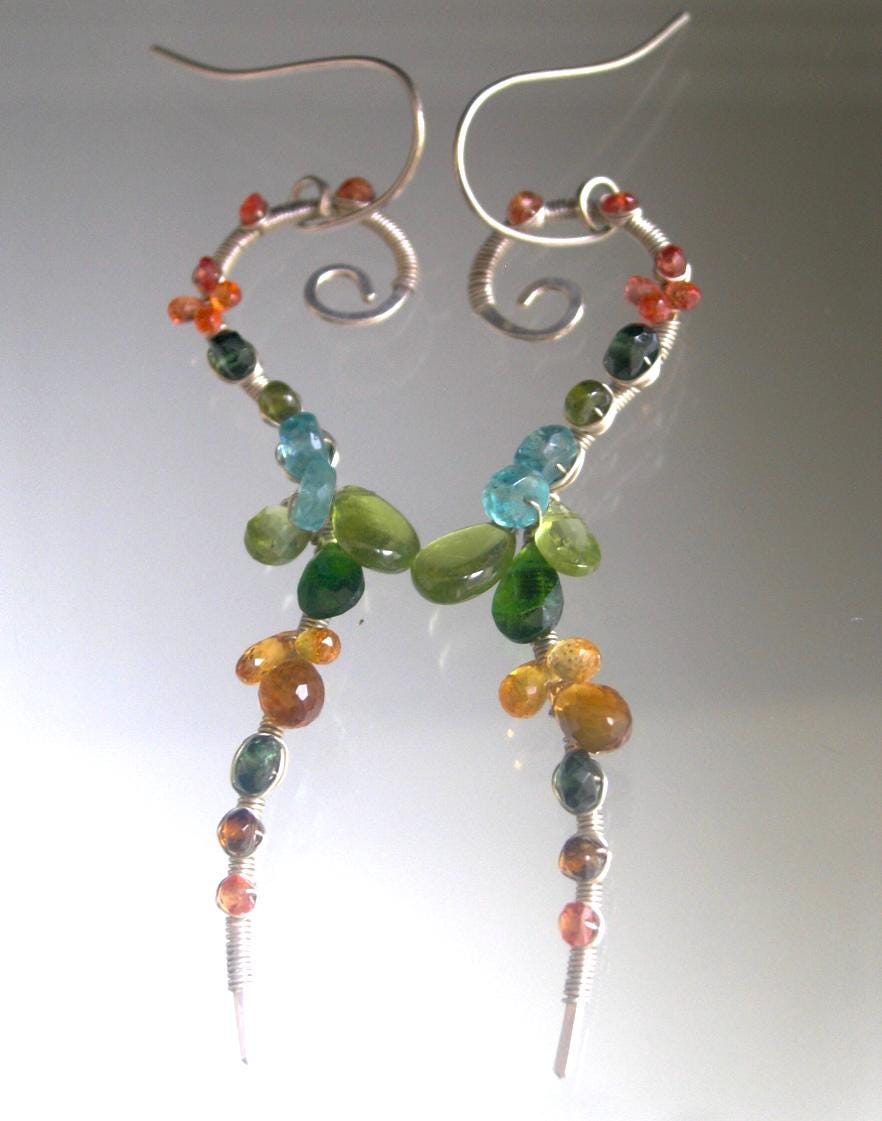 Curvy Gemstone Earrings in Sterling Silver 3”
