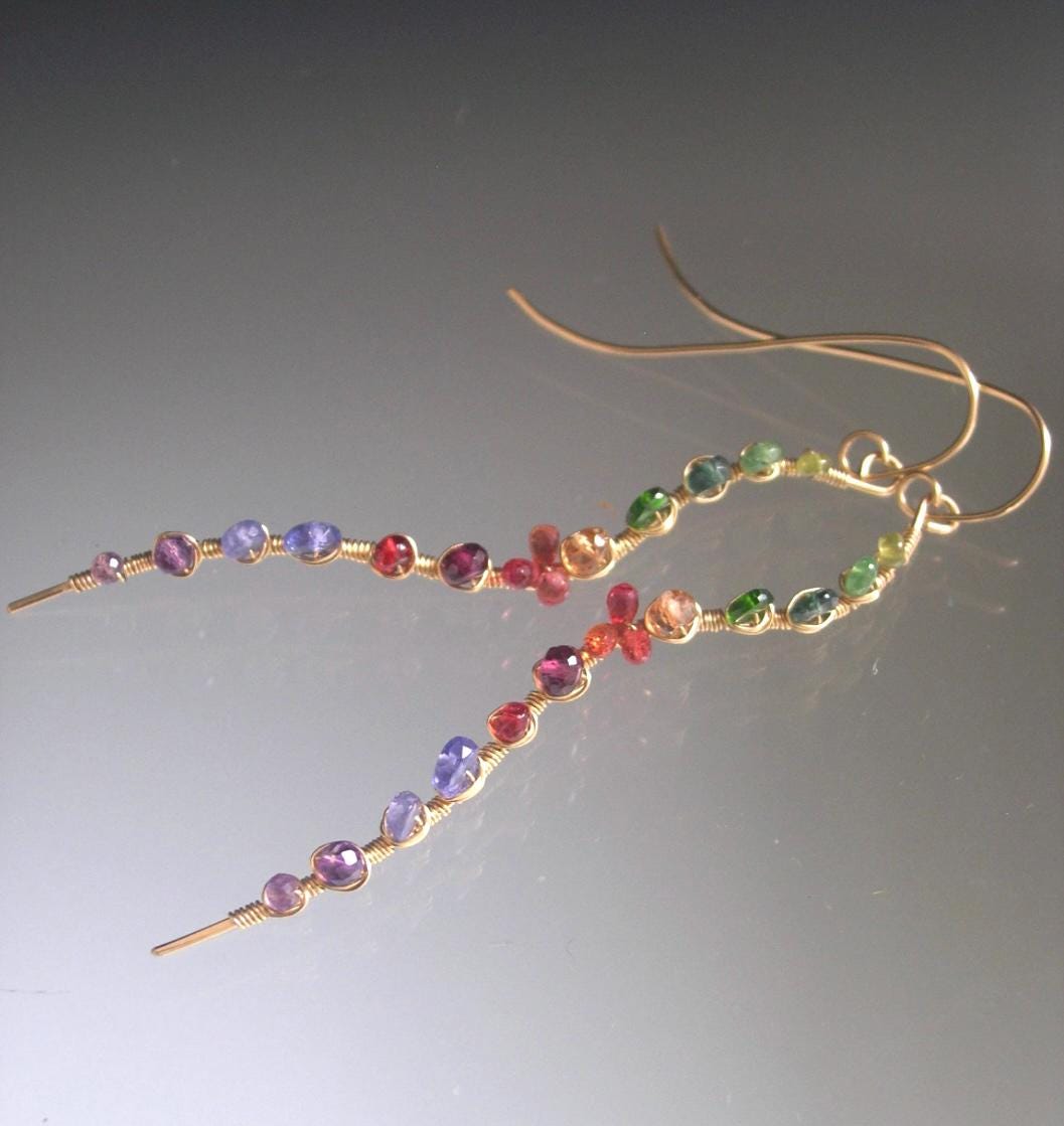 Curvy Linear Rainbow Gemstone Earrings