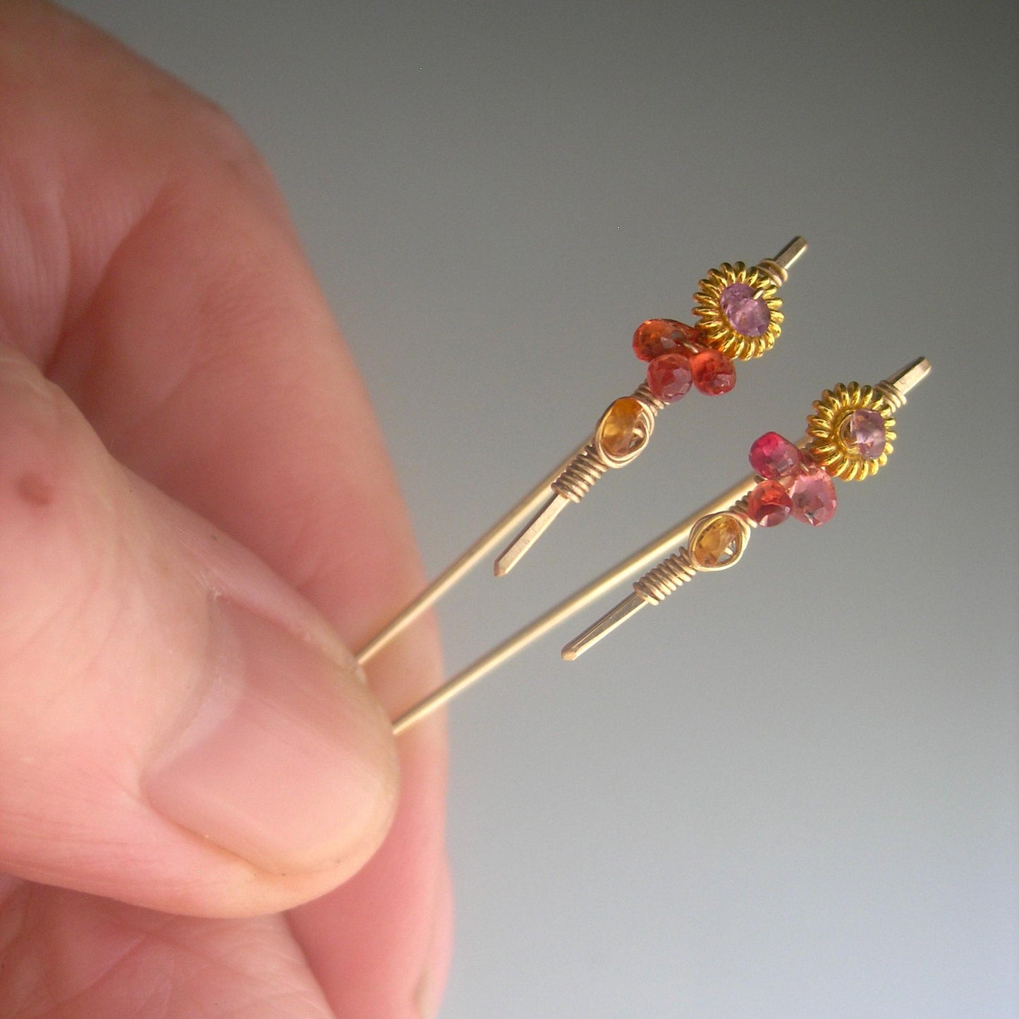 Sapphire Threaders Lilac Red Yellow 14k Gold Filled Linear Earrings Bellajewels