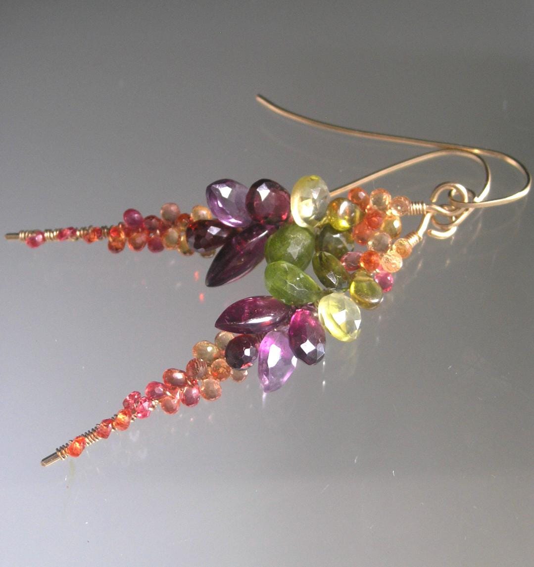 Rainbow Gemstone Encrusted 14k Gold Filled Linear Earrings