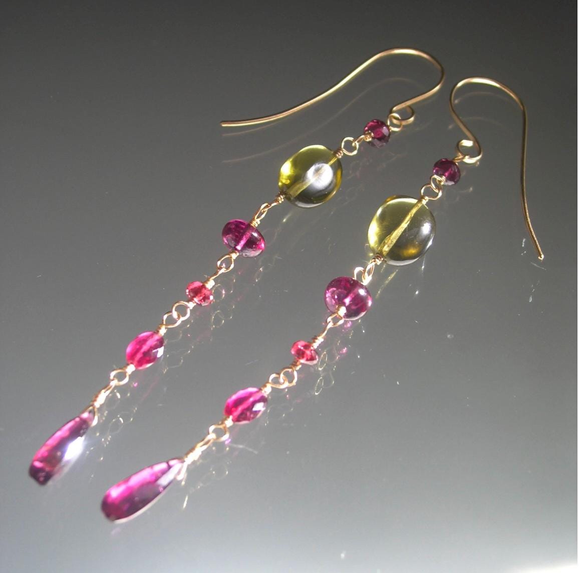 Long Gemstone Linked Earrings 4”