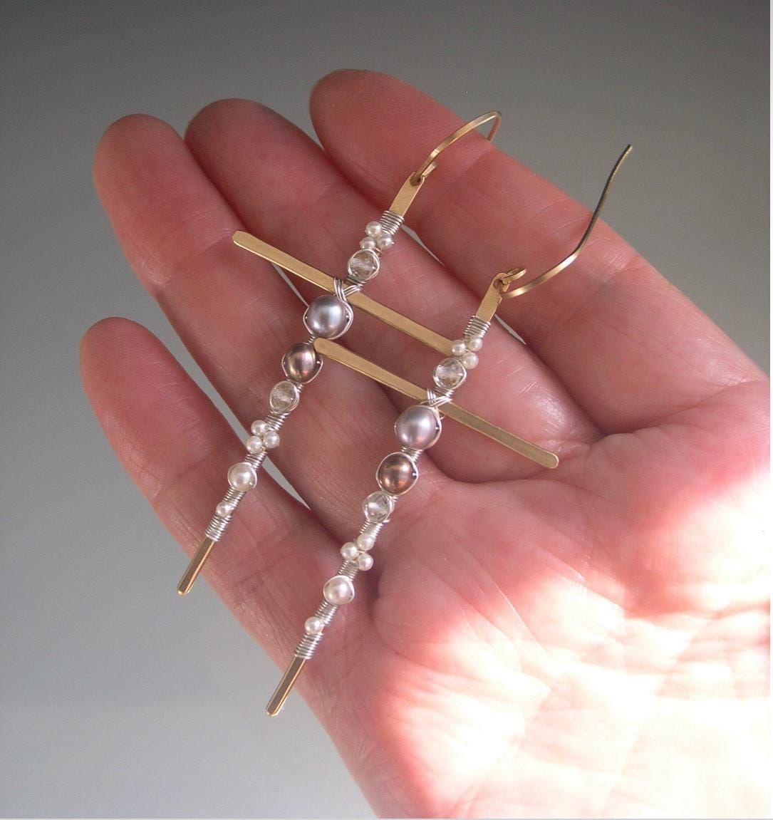 Mixed Metal Pearl Cross Earrings