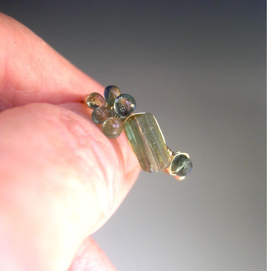 Raw Green Tourmaline 14k Gold Filled Ring Size 7