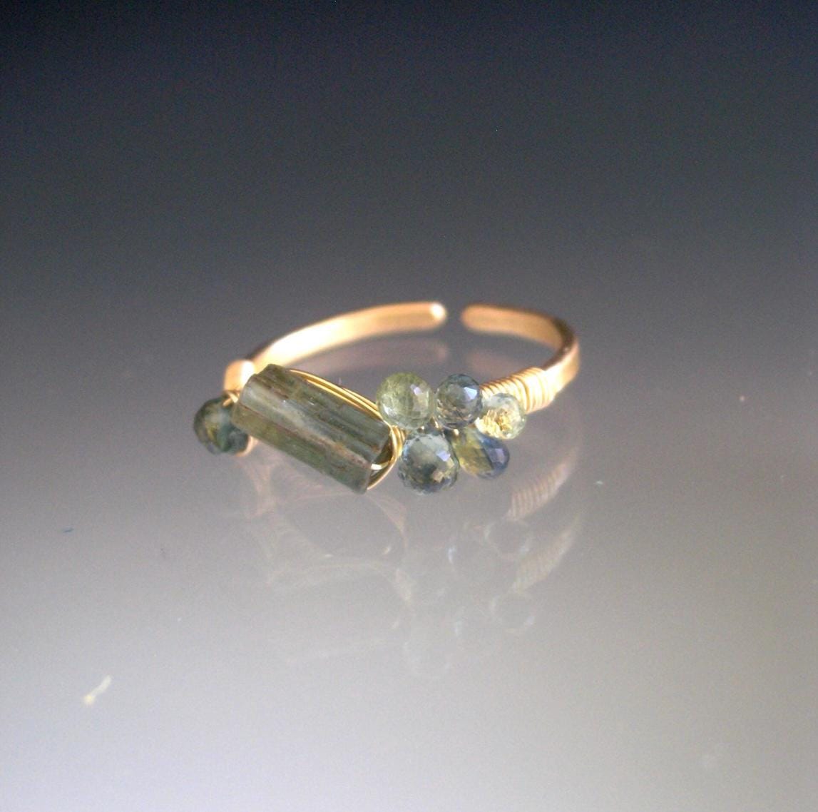 Raw Green Tourmaline 14k Gold Filled Ring Size 7