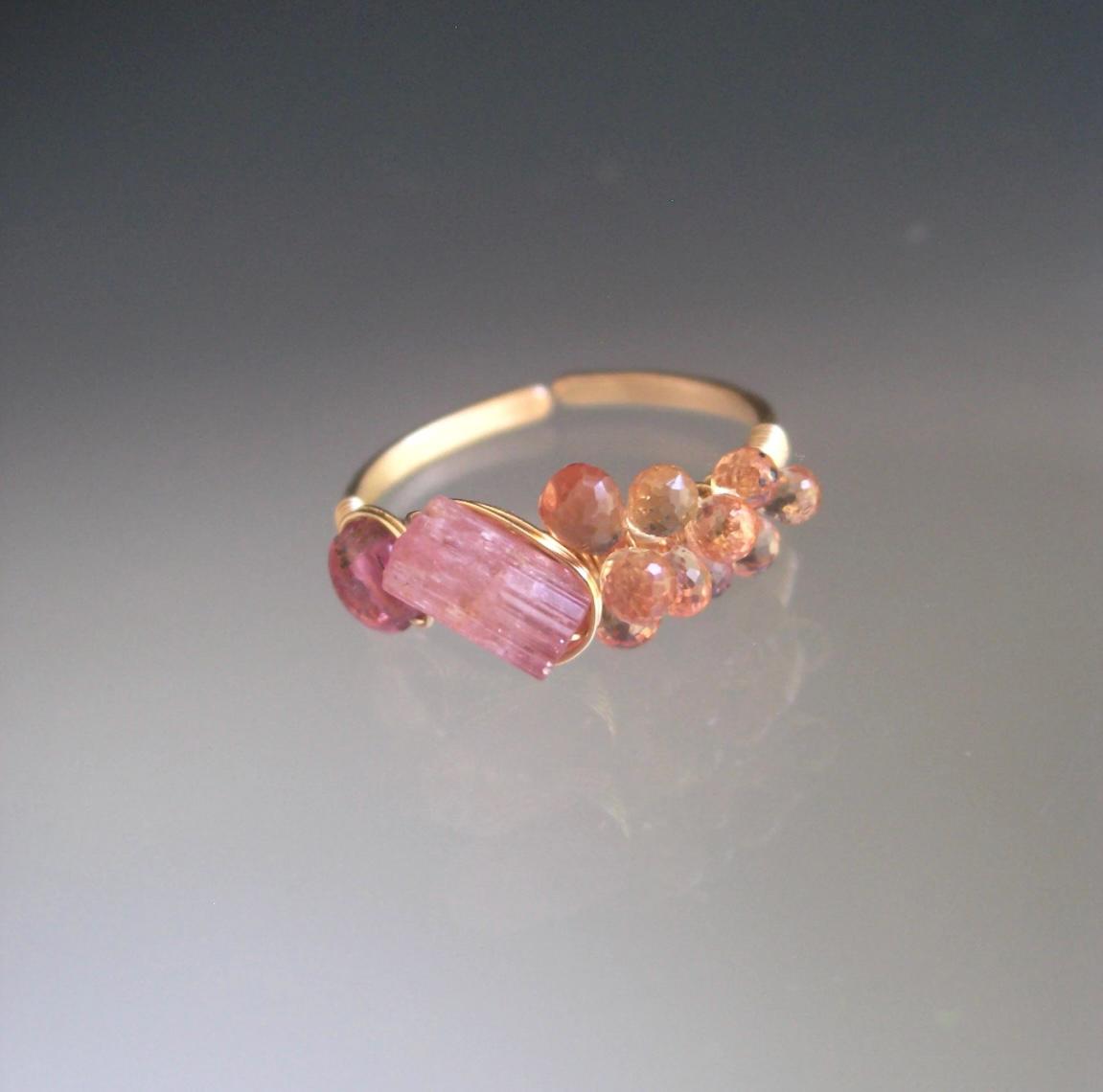 Pair of Raw Tourmaline & Sapphire Rings in 14k Gold Fill