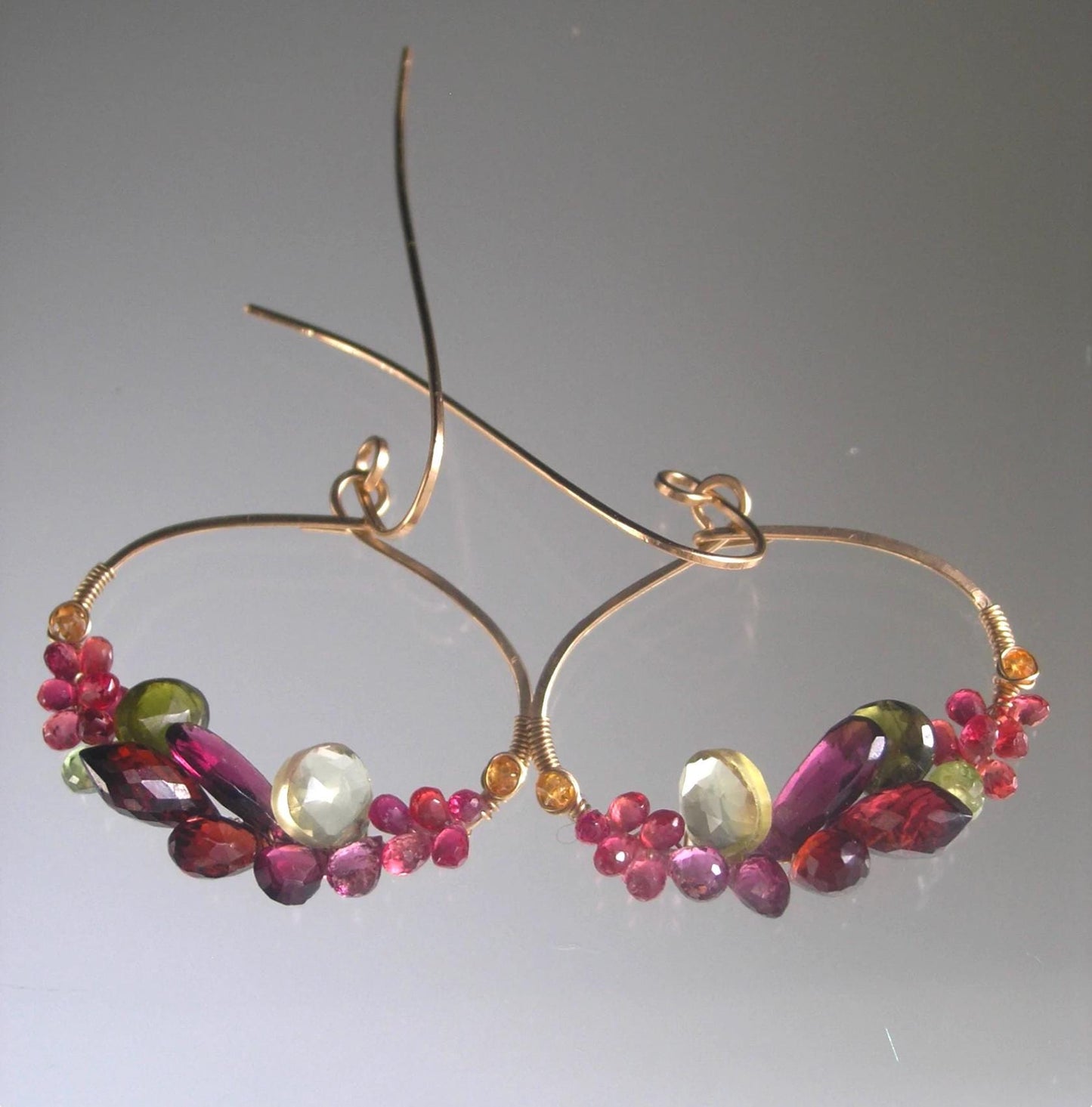 Multi Gemstone 14k Gold Filled Oval Hoop Earrings