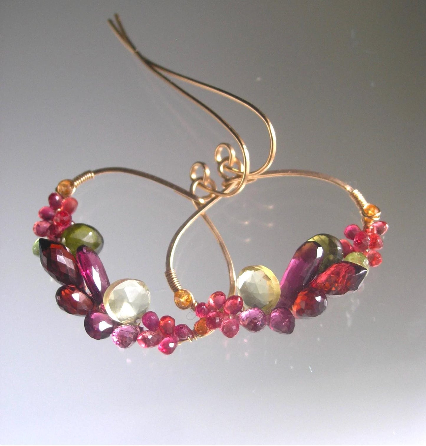 Multi Gemstone 14k Gold Filled Oval Hoop Earrings